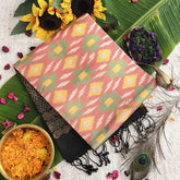 Vriksham Elegant Dual-Tone Baby Pink Ikat Design With Rich Black Zari Border Pure Soft Silk Saree-VS4837